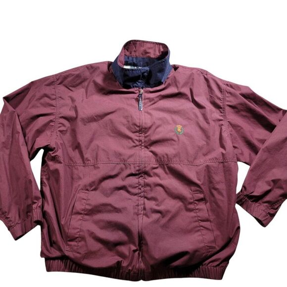 Chaps Ralph Lauren Jacket Mens XL Burgundy Plaid Lined Bomber Full Zip Collared - Picture 1 of 8